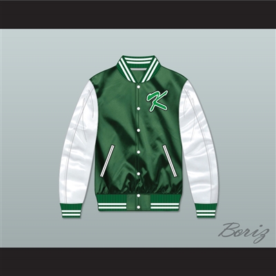 Kekambas Green/ White Varsity Letterman Satin Bomber Jacket 1