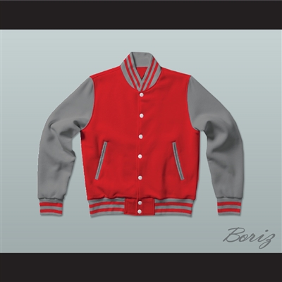 Red and Gray Varsity Letterman Jacket-Style Sweatshirt