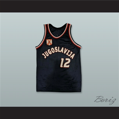 Vlade Divac 12 Jugoslavija Black Basketball Jersey